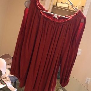 Orange off-the-shoulder shirt